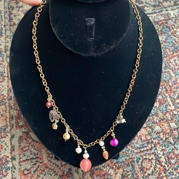 gemstone real pearls glass beads copper chain rose quartz charm - Picture 2 of 16